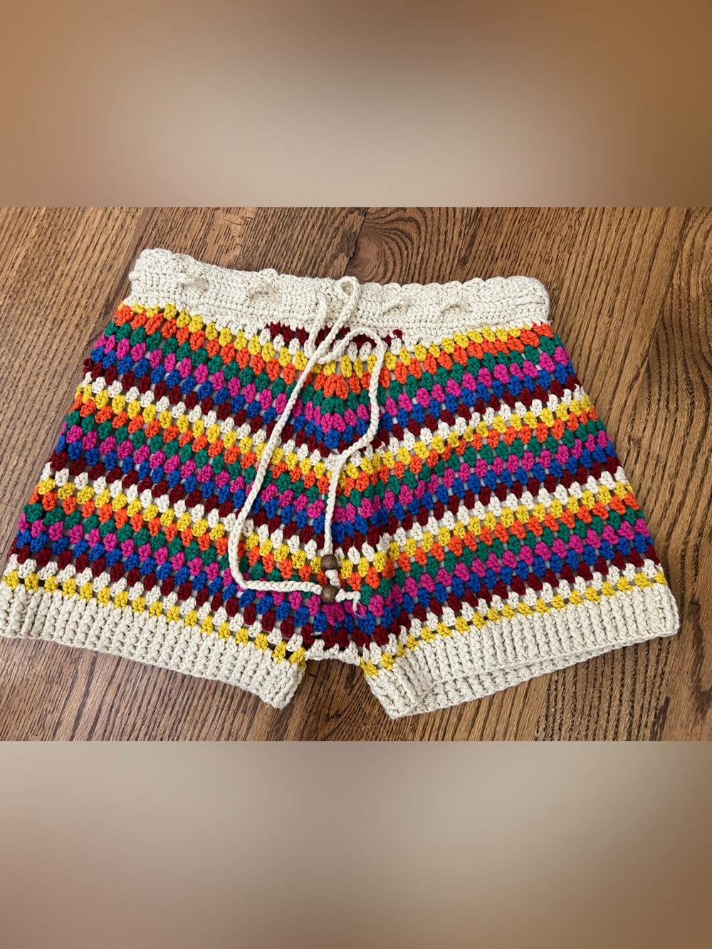 8Birdie Crochet Rainbow Shorts with Cream Waistband Festival Boho